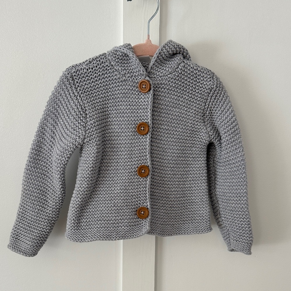 Nordstrom Light Gray Baby Knit Cardigan with Wooden Button